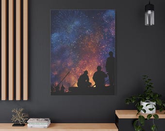 Worker Fireworks Silhouette Canvas Wall Art, Gift for Art Lovers, Home Decor Essential, Christmas Gift, Idea Living Room Artwork, Unique
