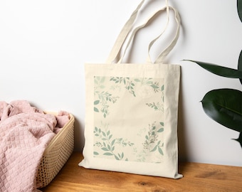 Wreath Line Minimalism Tote Bag | Floral Leaf Canvas Market Bag, Eco-Friendly Shopping Tote, Festival Bag, Daily Essential, Canvas Tote Bag