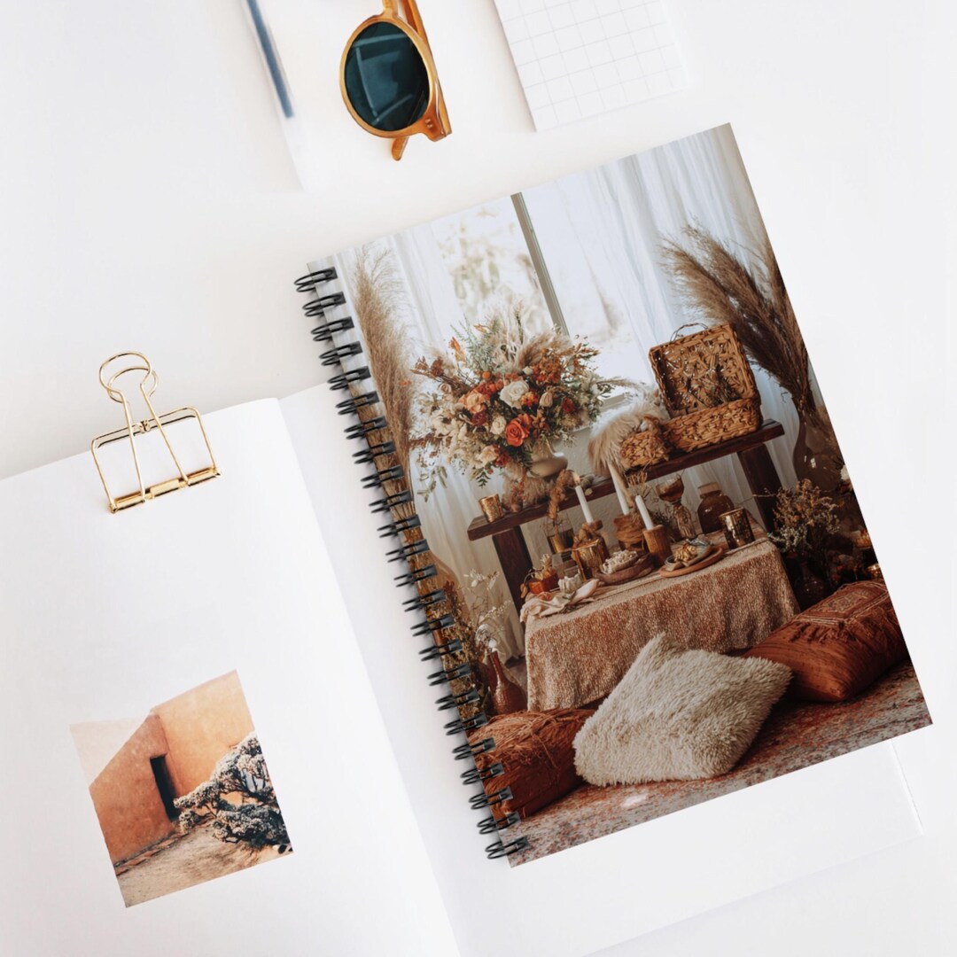 Boho Floral Setup Spiral Notebook - Aesthetic Writing Journal, Perfect ...