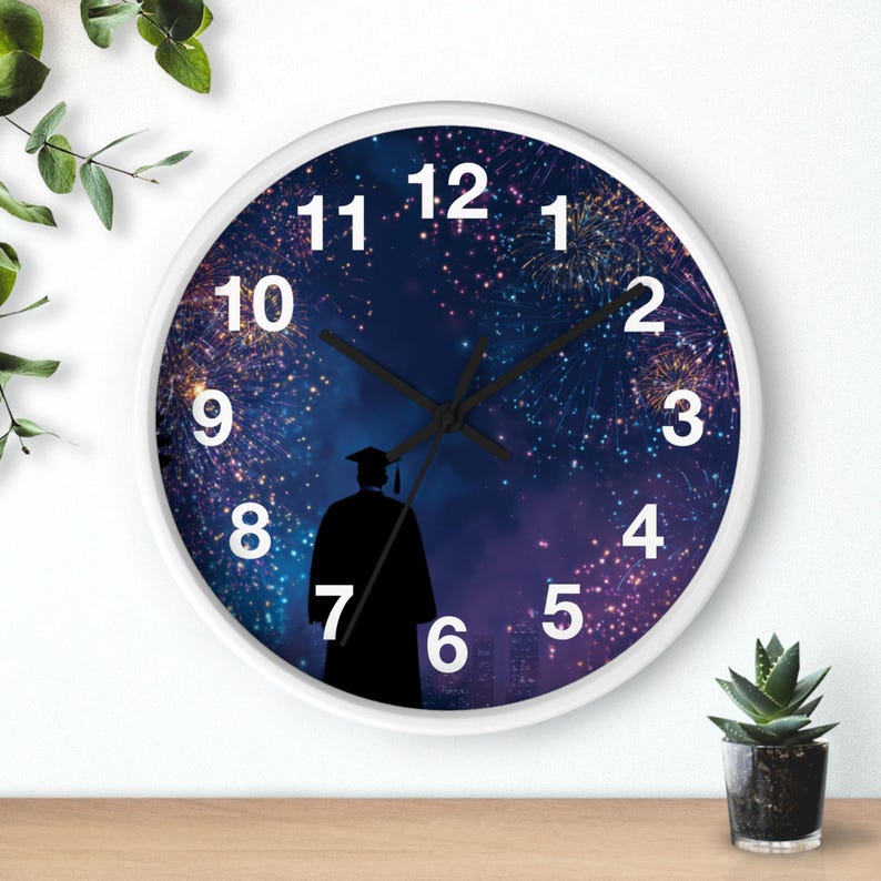 Fireworks Grad Silhouette Wall Clock | Fireworks Nighttime Graduation ...