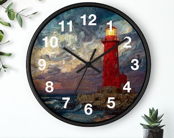 Lighthouse in Tempest Wall Clock | Nautical Seascape, Coastal Decor, Art Piece, Kitchen Wall Clock, Household Must Have, Christmas Gift Idea