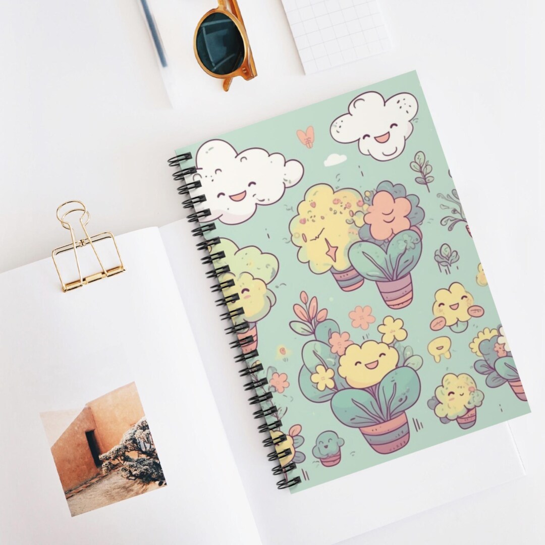 Kawaii Nature Scribbles Spiral Notebook, Ruled Line Journal, Artistic ...