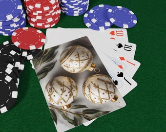 Gold White Ornaments Poker Playing Cards, Casino Decor, Gamers Gift, Christmas Decor, Unique Holiday Decoration, Card Game Night