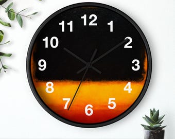 Reloj de pared con llama negra / Moderno reloj abstracto naranja y negro, pieza de arte para habitación, reloj de pared para cocina, un artículo imprescindible para el hogar, idea de regalo de Navidad
