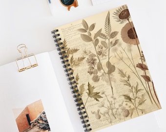 Antique Herbarium Sheet Spiral Notebook | Ruled Journal, Artistic Sketchbook, Christmas Gift Idea, School Supplies, Creative Writing