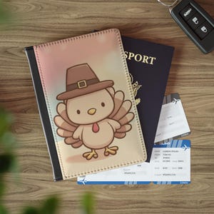 Portapassaporto a forma di tacchino con cappello da pellegrino / accessorio da viaggio per il Ringraziamento, grazioso portapassaporto, accessori da viaggio unici, idea regalo di Natale