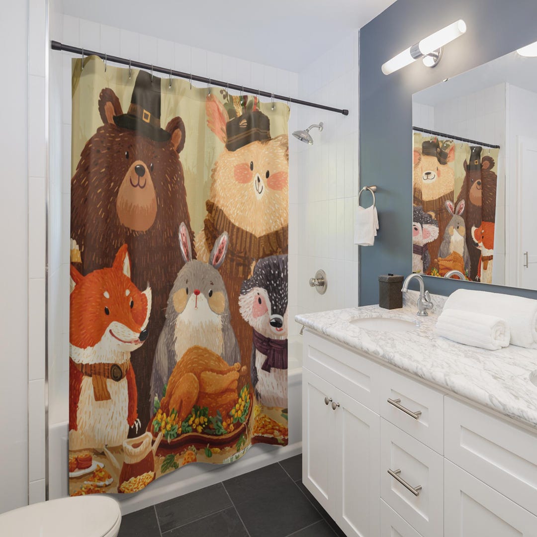 Woodland Feast Animals Shower Curtain - Cute Forest Creatures Decor ...