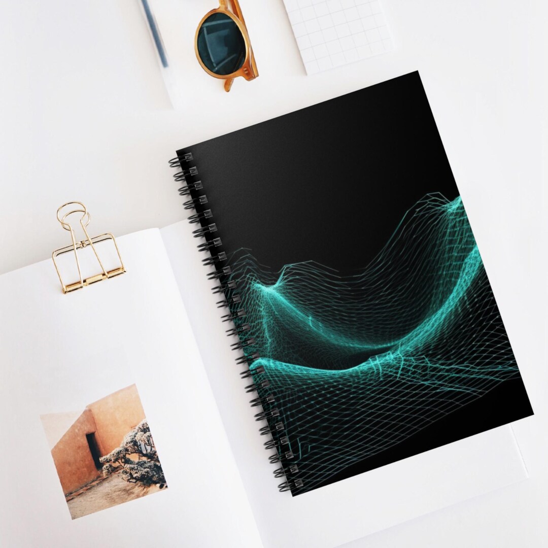 Futuristic Wave Field Spiral Notebook | Ruled Lined Journal, Artistic ...