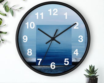 Blue Calmness Wall Clock | Coastal Seascape Numbers, Living Room Art Piece, Kitchen Wall Clock, Household Must Have, Christmas Gift Idea