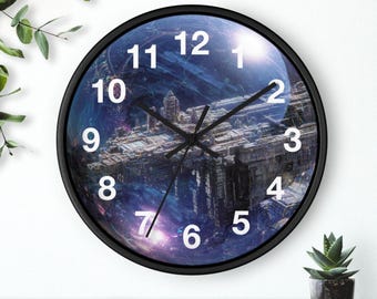 Tachyon Bubble Warp Wall Clock | Sci-Fi Space Station Galaxy, Kitchen Wall Clock, Household Must Have, Christmas Gift Idea, Unique Timepiece