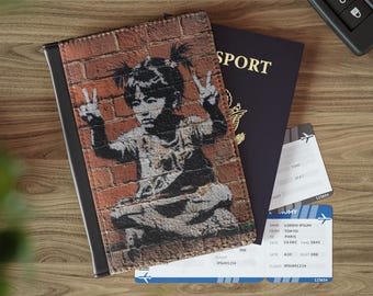 Peaceful Graffiti Girl Passport Cover with Street Art Design, Travel Accessory, Gift for Wanderlust, Unique Travel Essentials, Cool Gifts