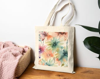 Free-Spirited Daisies Tote Bag | Pastel Flowers Canvas Tote, Eco-Friendly Shopping Tote, Festival Bag, Daily Essential, Canvas Tote Bag