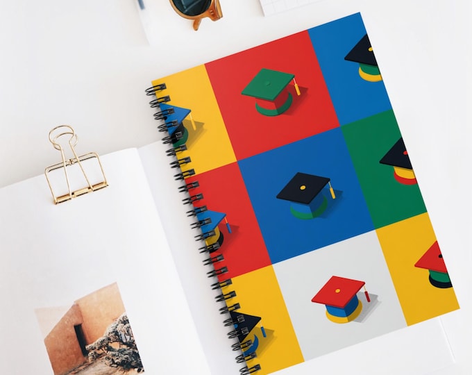 Geometric Cap Grid Spiral Notebook - Ruled Lines, School Supplies, Graduation Gift, Student Journal, Academic Planner, Gift for Students