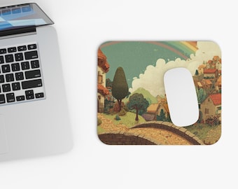 Rainbow Fairy Path Mouse Pad | Rainbow Countryside Desk Mat, Office Desk Accessories, Christmas Gift, Desk Decor, Office Essential