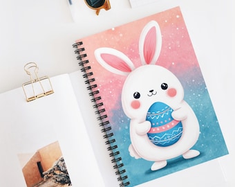 Dekorowany spiralny notatnik z króliczkiem Kawaii – idealny na Wielkanoc, do prowadzenia dziennika, do szkoły, jako pomysł na prezent, do artykułów papierniczych dla dzieci, niezbędny w szkole