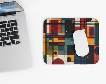 Tappetino per mouse con griglia ritmica / Arte moderna con griglia retrò, accessori per scrivania da ufficio, idea regalo di Natale, decorazioni per scrivania, articoli essenziali per l'ufficio