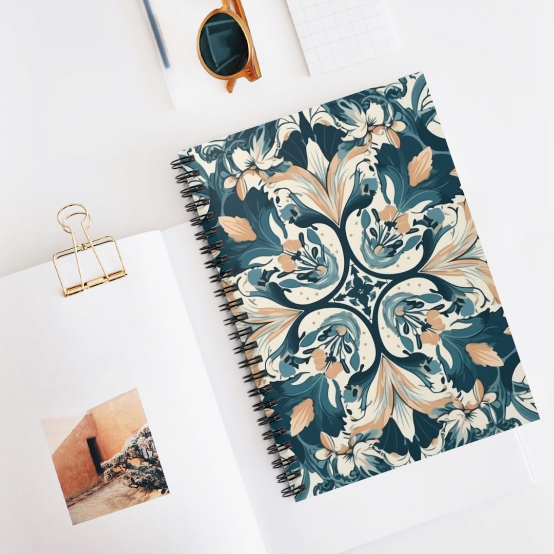 Botanical Tile Bloom Spiral Notebook | Ruled Journal, Artistic ...