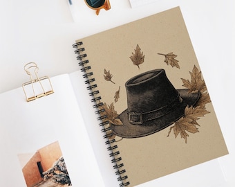 Anteckningsbok med spiralmotiv och fallande löv | Höstdagbok | Höstbrevpapper | Presenter till vänner och familj | Unika designer för säsongsanteckningar