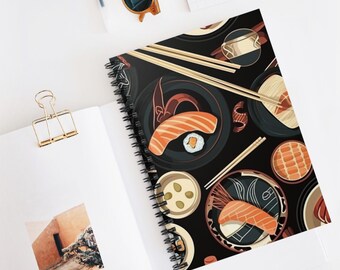 Sushi Noodle Feast Spiral Notebook | Japanese Food, Artistic Sketchbook, Gift for Writers, Note-taking, School Supplies, Creative Writing