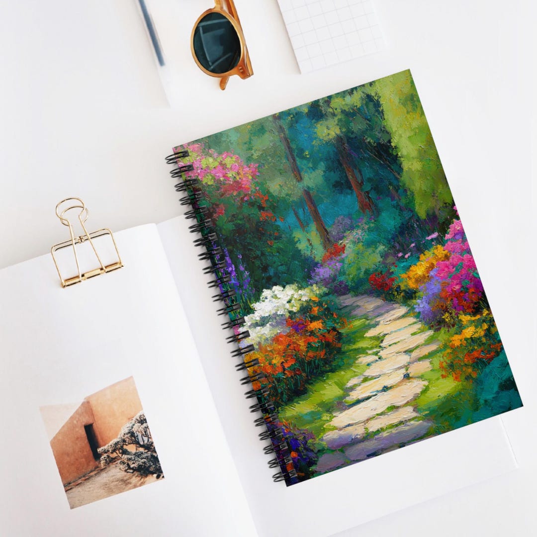 Garden Path Glow Spiral Notebook - Ruled Line, Floral Journal, Nature ...