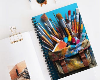 Quaderno a spirale Flatlay per articoli artistici - Perfetto per artisti, album da disegno, diari, regali e scrittura creativa, materiale scolastico, diario divertente