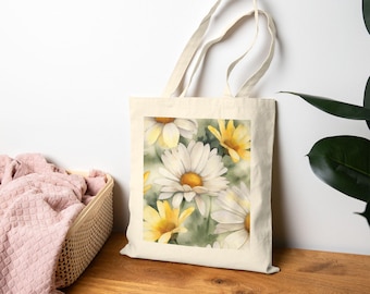 Cheerful Daisy Drops Tote Bag | Floral Canvas Grocery Market Bag, Canvas Grocery Bag, Beach Bag, Christmas Gift Idea, Daily Essential Tote