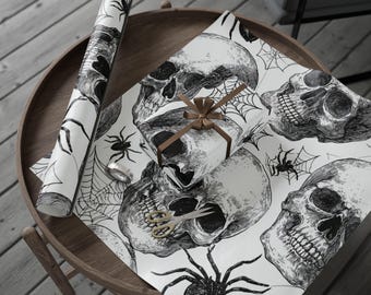 Skull & Spiderweb Pattern Wrapping Paper | Halloween Gothic Skeleton Gift Wrap, Eco-Friendly Gift Wrap, Wrapping Paper, Christmas Essential