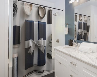 Gift-Wrap Flatlay Shower Curtain, Stylish Bathroom Decor, Holiday Gifts, Unique Shower Curtain, Home Makeover, Gift Wrapping Design