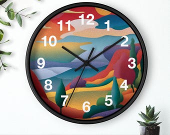 Reloj de pared con paisaje de atardecer retro, pieza de arte para sala de estar, reloj de pared para cocina, un artículo imprescindible para el hogar, idea de regalo
