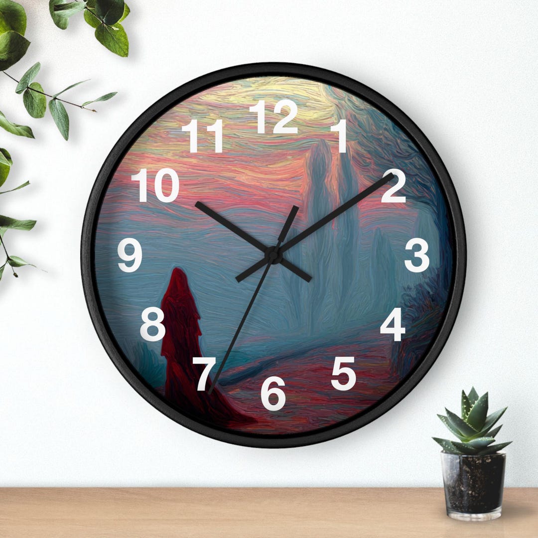 Clock Sencery Red Cloak Path Wall Clock | Surreal Sunset Scenery, Kitchen Wall Clock ...