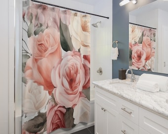 Romantic Rose Layers Shower Curtain | Vintage Botanical Decor, Bathroom Essential, Gift for Couples, Home Accessories, Christmas Gift Idea