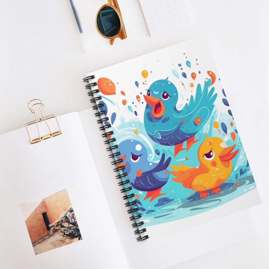 Bird Draw Notebook Splashing Bird Fun Spiral Notebook | Ruled Line Journal, Artistic ...