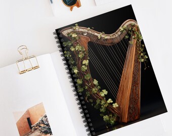 Shamrock Harp Design Spiral Notebook | Music Lover's Journal, Stationery Gift, Creative Writing, School Supplies, School Essential