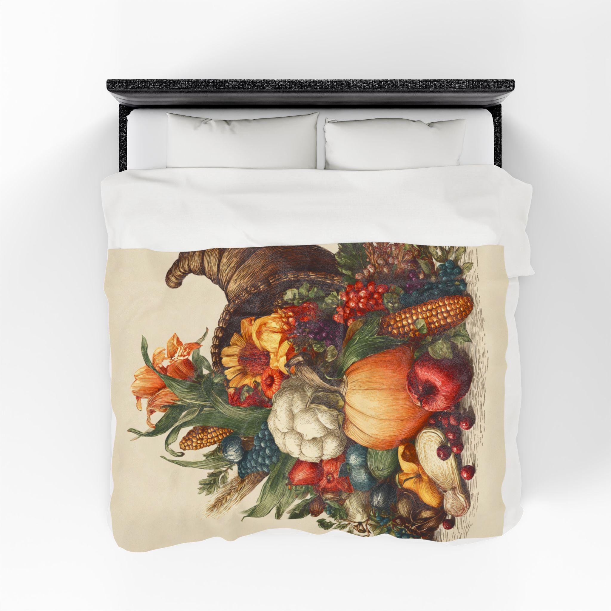 Abundant Cornucopia Plush Blanket, Cozy Throw Blanket, Home Decor