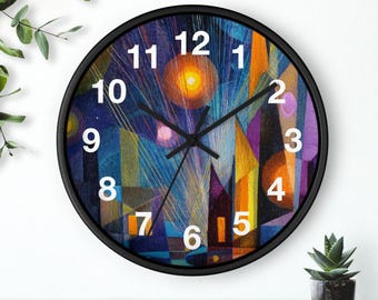 Reloj de pared con orbes brillantes / Estrellas y luces geométricas, reloj de pared para cocina, un artículo imprescindible para el hogar, ideal para regalo de Navidad, un reloj único.