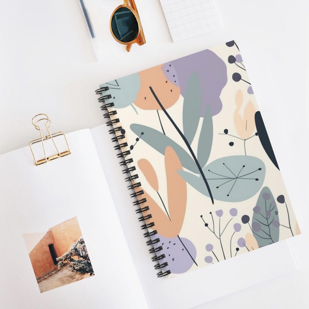 Minimal Bloom Shapes Spiral Notebook, Ruled Line Journal, Artistic ...