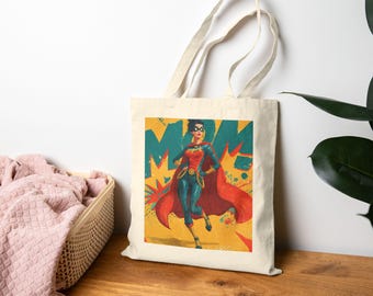 Superhero Mom Comic Tote Bag | Stylish Eco-Friendly Bag for Shopping, Beach, Gifts, Parties, and Everyday Use, Canvas Tote Bag