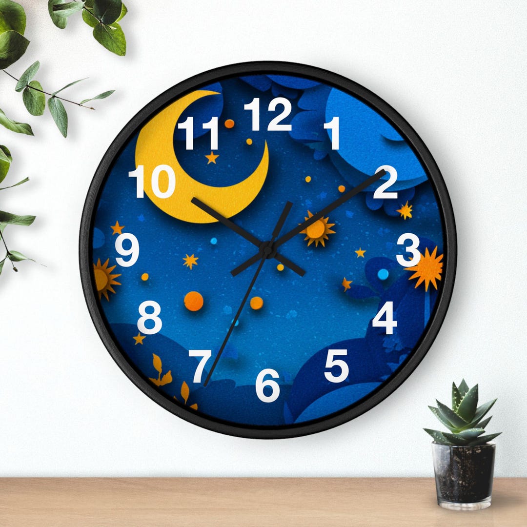 Night Moon Glow Wall Clock | Celestial Nursery Decor, Kitchen Wall ...