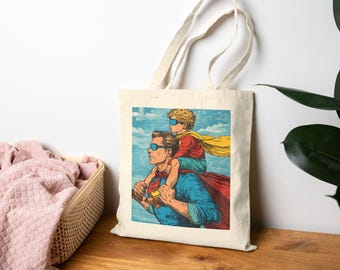 Superhero Dad Flight Tote Bag | Eco-Friendly Shopping Bag, Gift for Kids, Comic Lovers, Beach Bag, Reusable Tote Bag, Daily Essential