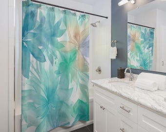Cortina De Ducha Con Estampado Floral Acuarela Verde - Tamaño 72x72 Pulgadas, Poliéster, Lavable, Incluye 12 Ganchos