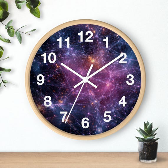 Dimensional Fractal Web Wall Clock | Space Stars Cosmic, Kitchen