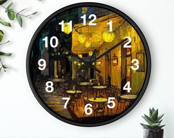Reloj de pared con diseño de cafetería que brilla al anochecer, acogedora decoración de cafetería al atardecer, pieza de arte para habitación, reloj de pared para cocina, un artículo imprescindible para el hogar, idea de regalo de Navidad.