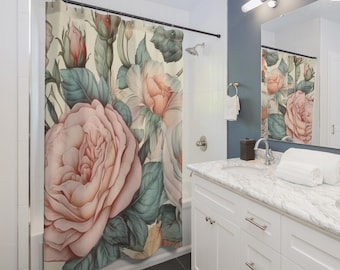Victorian Bloom Scroll Shower Curtain | Floral Botanical Bathroom Decor, Gift for Couples, Home Accessories, Cozy Vibes, Christmas Gift Idea