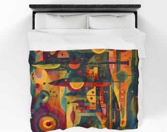 Surreal Symbolism Plush Blanket | Midcentury Geometric Art, Snuggle Throw, Cozy Blanket, Winter Essential, Christmas Gift Idea