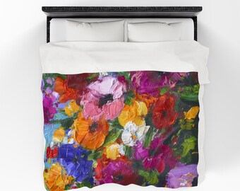 Vivid Floral Whirl Plush Blanket | Bright Bouquet Throw, Snuggle Throw, Cozy Blanket, Winter Essential, Christmas Gift Idea