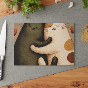 Cuddling Cat Pair Cutting Board | Cute Calico & Black Cats Kitchen Decor, Gift for Home Chef, Christmas Present, Unique Kitchen Piece