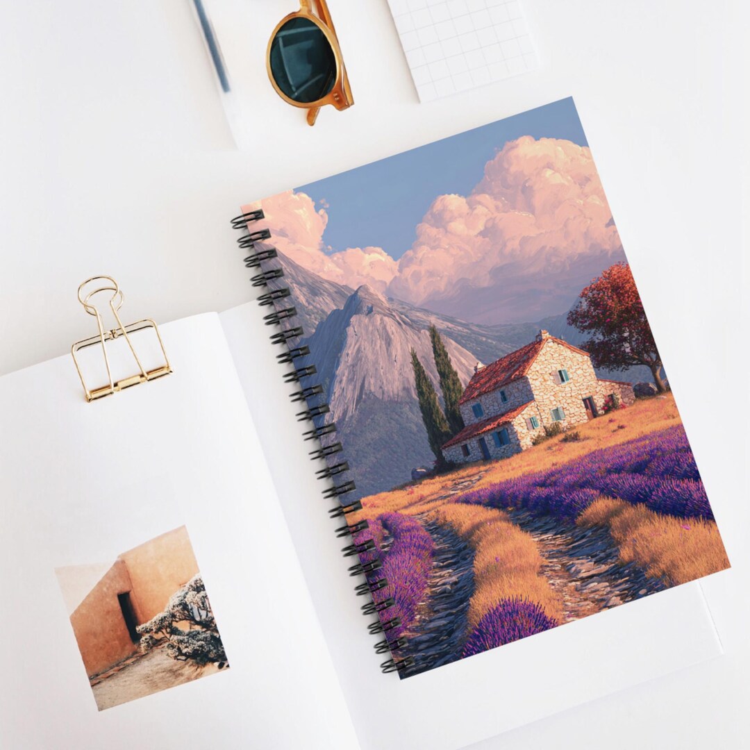 Lavender Cottage Fields Spiral Notebook - Ruled Line Journal, Artistic ...