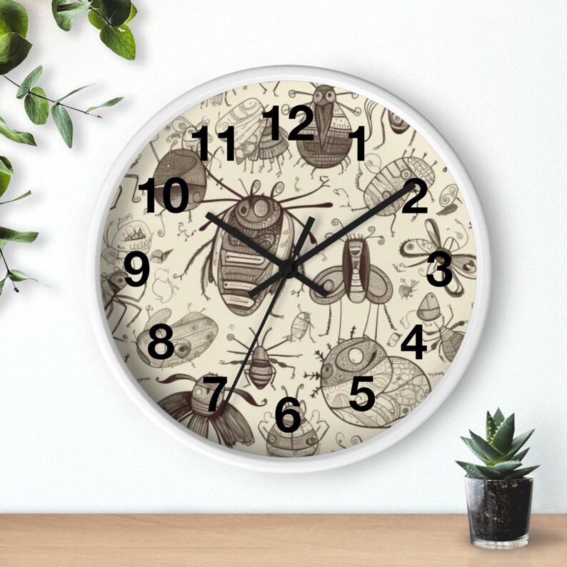 Stick Insect Clock Bug Doodle Fun Wall Clock | Insect Illustration, Neutral Tones, House ...