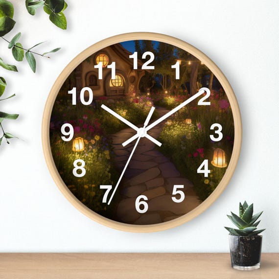 Magical Garden Path Wall Clock | Fairy Lantern Cottage Scene