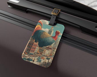Bagagelabel Giant Turkey Parade, Thanksgiving-reisaccessoire, uniek bagagelabel, vakantiecadeau, uniek reisdecor, Fall Vibes